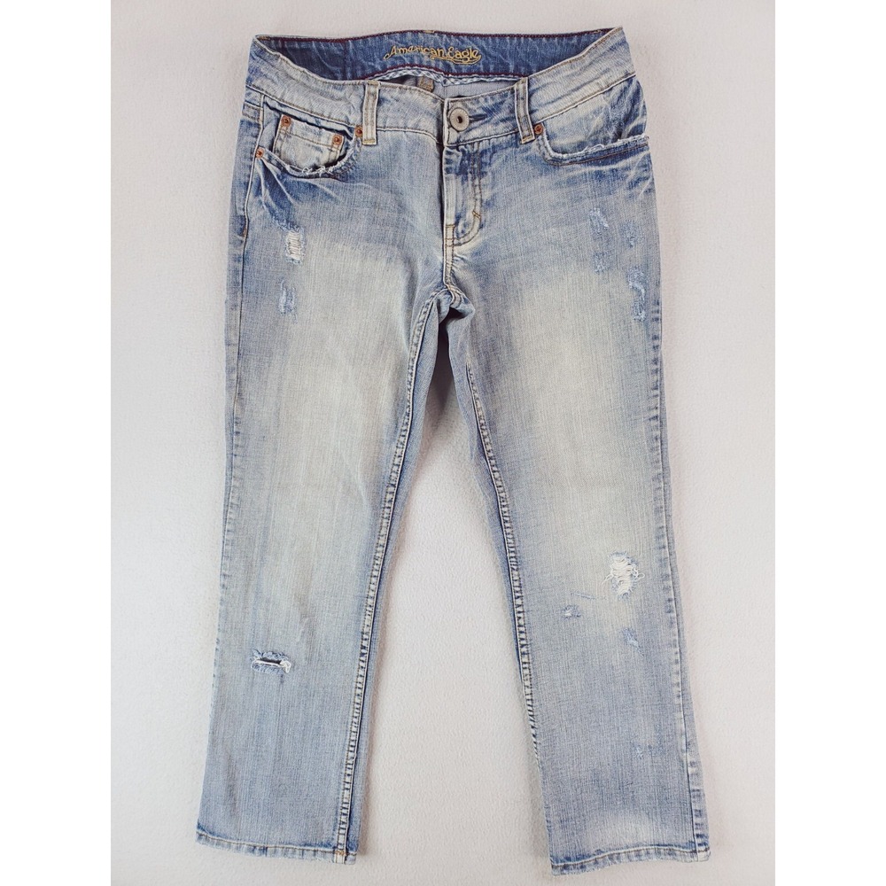 American Eagle Jeans Womens 6 Hipster Straight Distressed Light Wash Low Rise